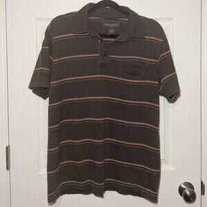 Banana Republic Mens Large Brown Striped Short Sleeve Polo Shirt Cotton Casual
